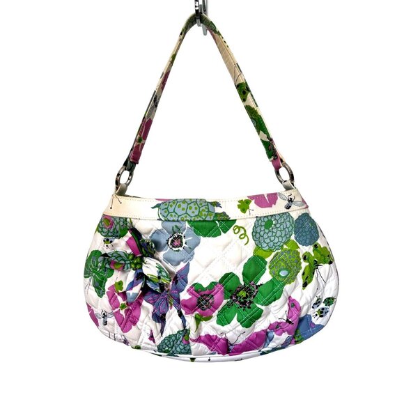 Vera Bradley Quilted Shoulder Bag Multicolor Floral Butterflies Dot Lining - Picture 1 of 6